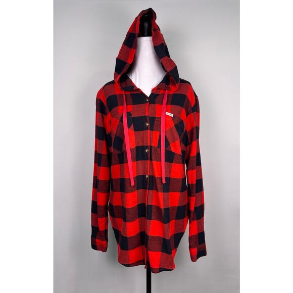 Columbia Women’s Plaid Flannel Hooded Button Down Shirt Size M - Picture 1 of 12